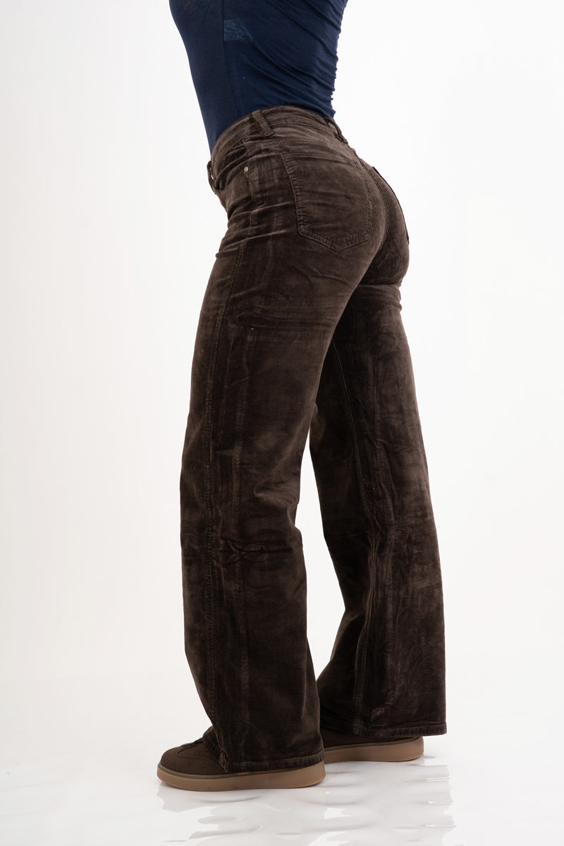 Jeans velluto a coste marrone elasticizzato a gamba dritta
