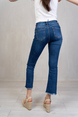 Jeans Bootcut Blu Scuro con Fondo Taglio Vivo