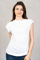 Maglia in cotone stretch con drappeggio laterale