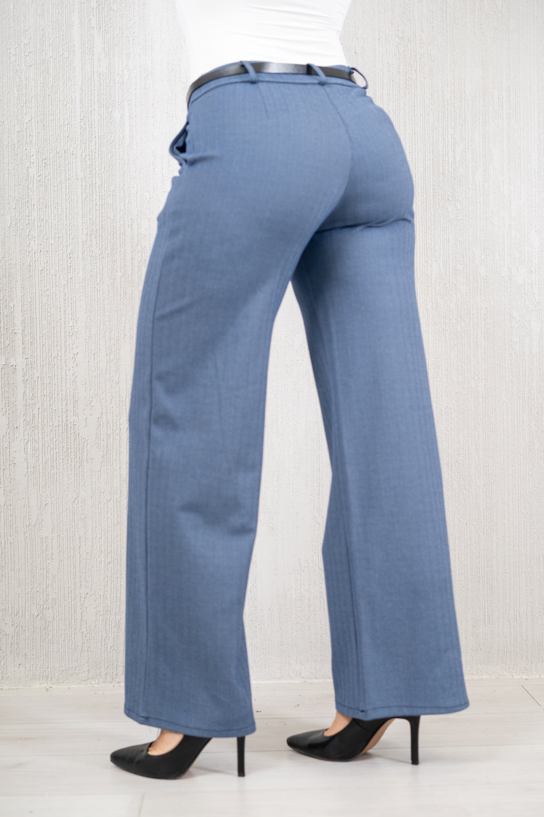 Pantalone palazzo elastico spinato blu jeans