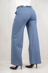 Pantalone palazzo elastico spinato blu jeans