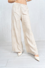 Pantalone ricamato in lino e viscosa