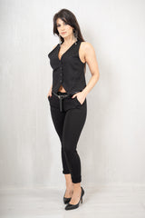 Pantalone slim punto milano elastico nero
