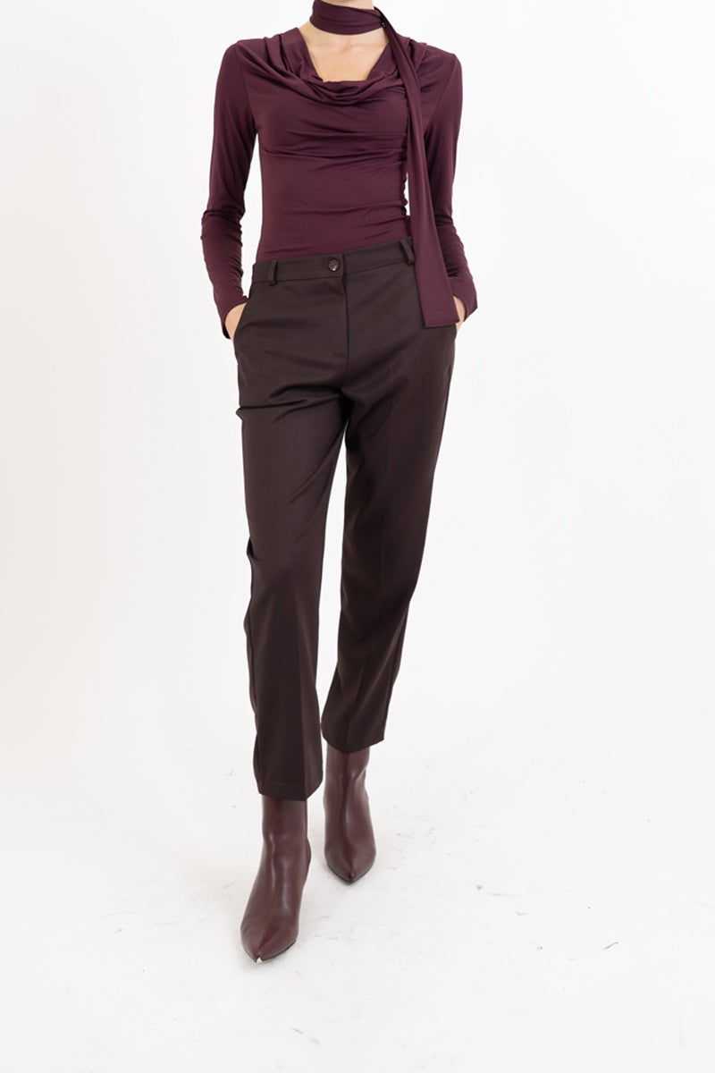 Pantalone CityLine slim fit in poliviscosa marrone