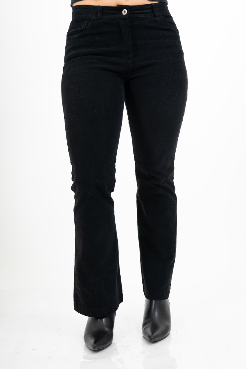 Pantalone a Coste a Zampa in Cotone – Nero