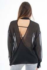 Camicia lunga in georgette velata con scollatura incrociata sul retro