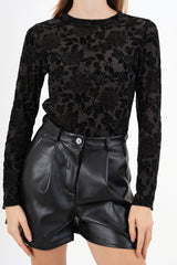 Body in tulle lurex con disegno floccato