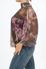 Blusa Sheer Bloom con Fiocco al Collo