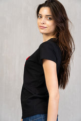 T-shirt elasticizzata nera con scritta Rossa "Ho sempre ragione" effetto spugna