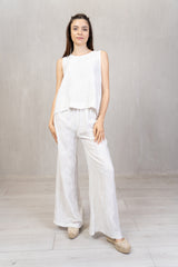 Pantalone ricamato in lino e viscosa