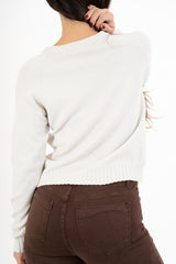 modella indossando Maglione sportivo con maniche raglan e bordo a coste colore