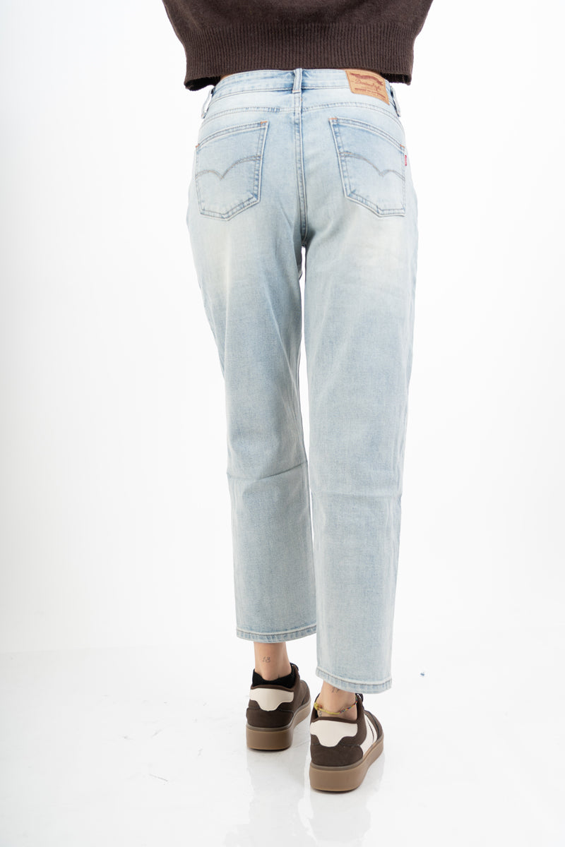 Jeans regular fit a vita alta lavaggio chiaro elasticizzato