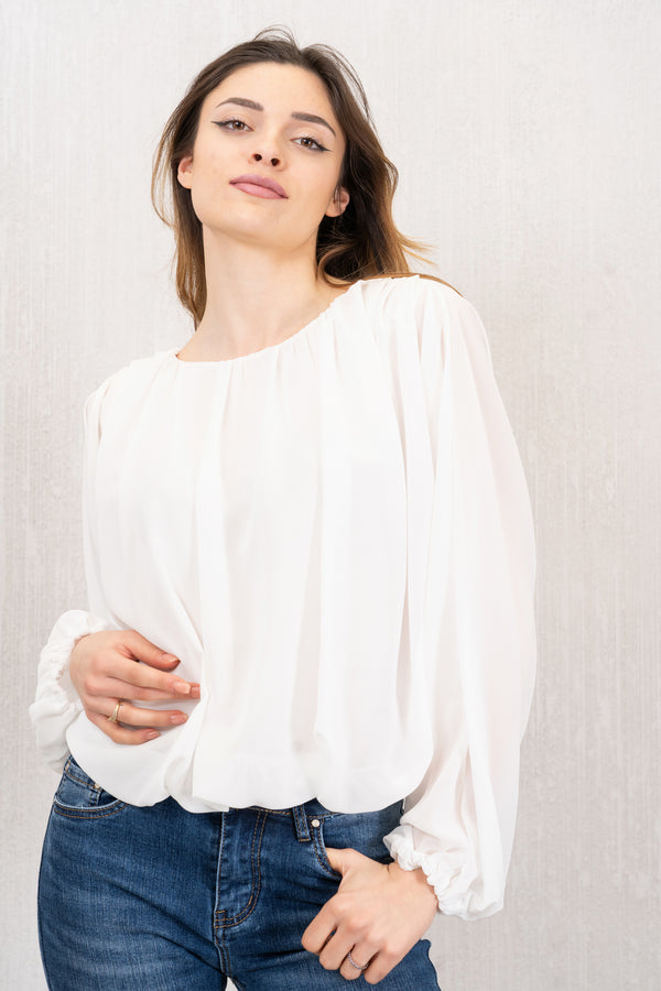 Blusa in georgette effetto palloncino bianca