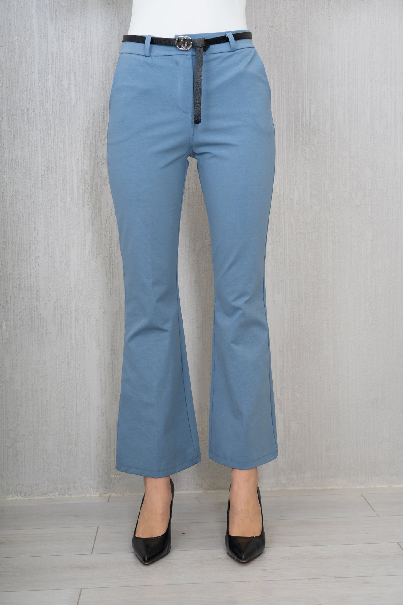 Pantalone a Zampa in Cotone Tecnico Elasticizzato Azzurro Polvere