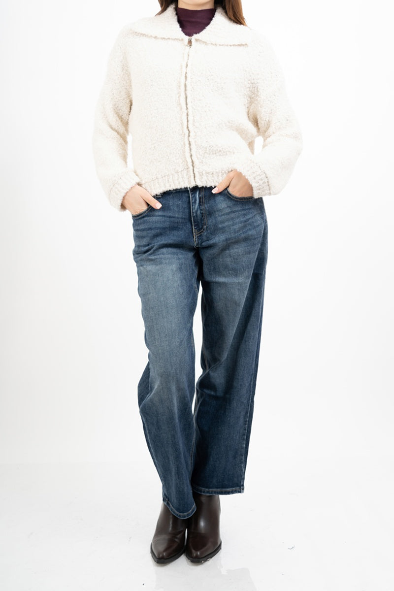 Jeans balloon fit a vita alta lavaggio medio elasticizzato