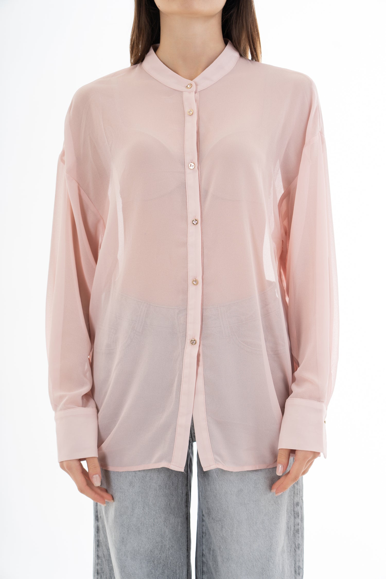 Camicia lunga in georgette velata con scollatura incrociata sul retro