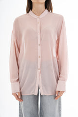 Camicia lunga in georgette velata con scollatura incrociata sul retro