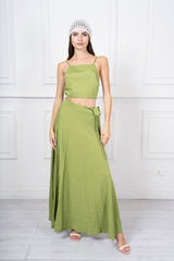 Completo Donna Top Crop e Gonna Pareo Lunga in Misto Viscosa
