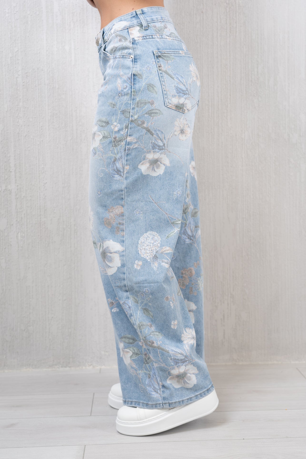 Jeans wide leg stampa fiorata