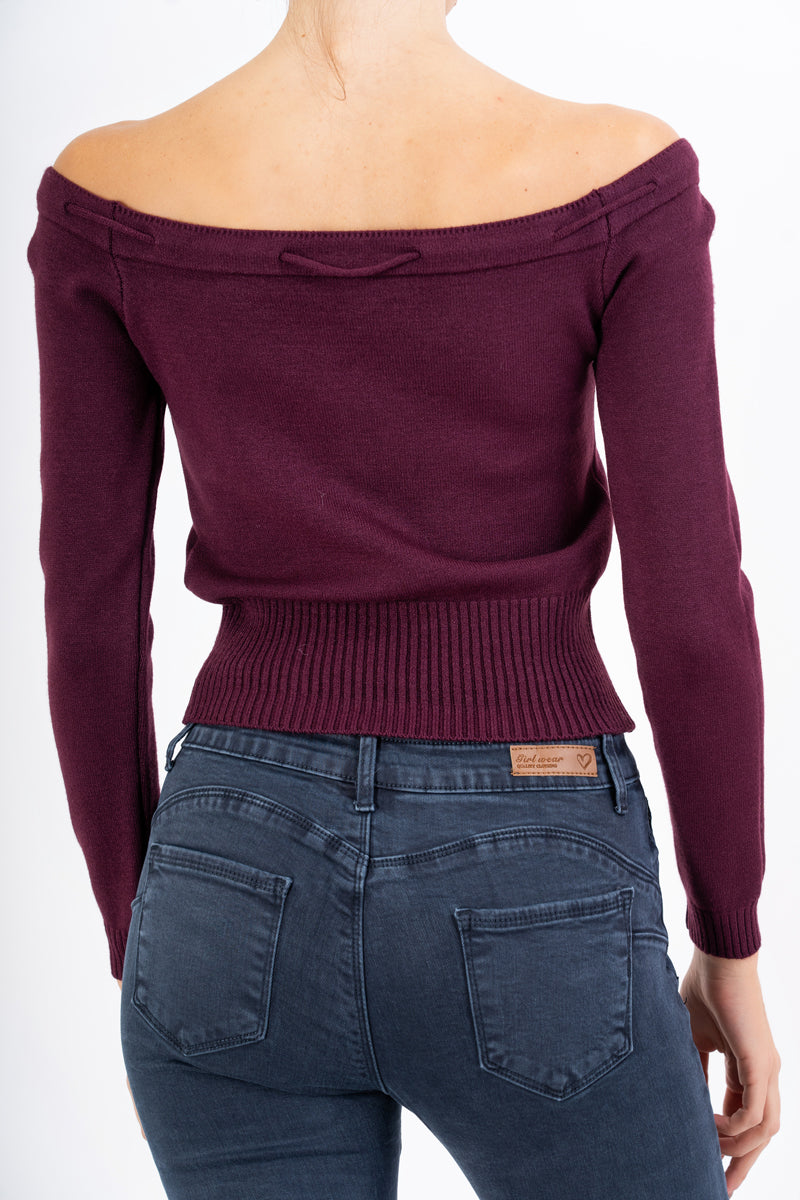 Maglia crop off-shoulder con laccio