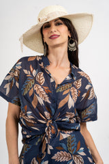 Camicia velata in cotone fantasia Forest Leaf