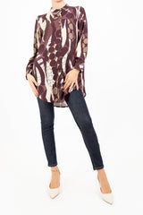 Camicia lunga in viscosa GeoFusion con collo coreano