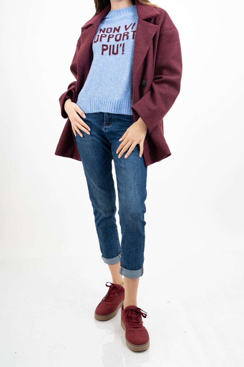 Maglione girocollo con scritta “Non vi sopporto più!” in misto lana Made in Italy