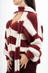 Cardigan a righe in misto lana con sciarpa coordinata