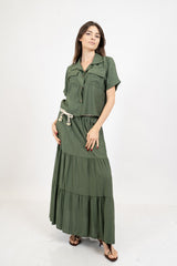 Camicia corta con tasche in viscosa EasyWave con manica a pipistrello e bottoni effetto legno