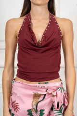 Top con Scollo Drappeggiato e Borchie