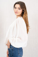 Blusa in georgette effetto palloncino bianca