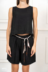 Completo in Tencel e Lino con Top Smanicato e Bermuda