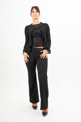 Pantalone svasato in crep con baschina alta nero
