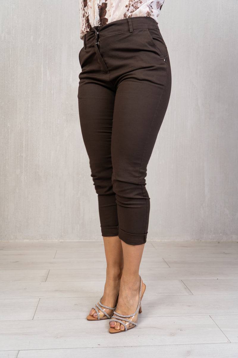 Pantalone slim in cotone elasticizzato Marrone