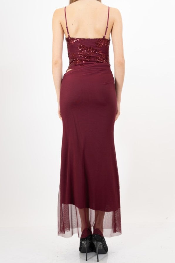 modella indossando Abito Lungo SparkleDream con Body Drappeggiato colore