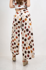 Pantalone wide leg in cotone fantasia pois acquerello.