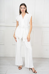 Completo Donna Gilet Smanicato con Pantalone Palazzo in Viscosa Effetto Fiammato