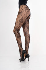 modella indossando Collant donna rete floreale effetto pizzo colore