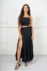 Completo Donna Top Crop e Gonna Pareo Lunga in Misto Viscosa