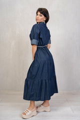 Abito camicia lungo in chambray