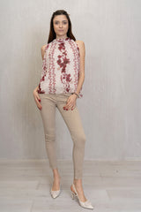 Top senza maniche in georgette fantasia