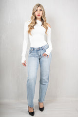 Jeans wide leg strass lavaggio chiaro