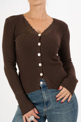 Cardigan Lace Gold in costina con pizzo