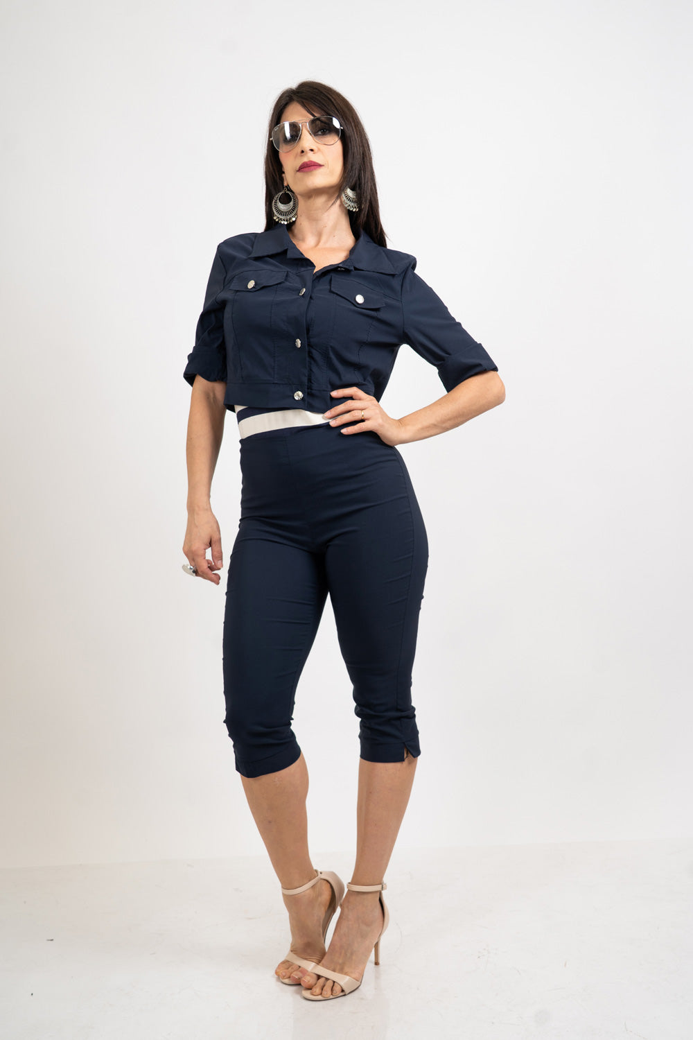 Giacchino crop stile denim in viscosa elasticizzata.