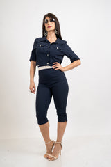 Giacchino crop stile denim in viscosa elasticizzata.