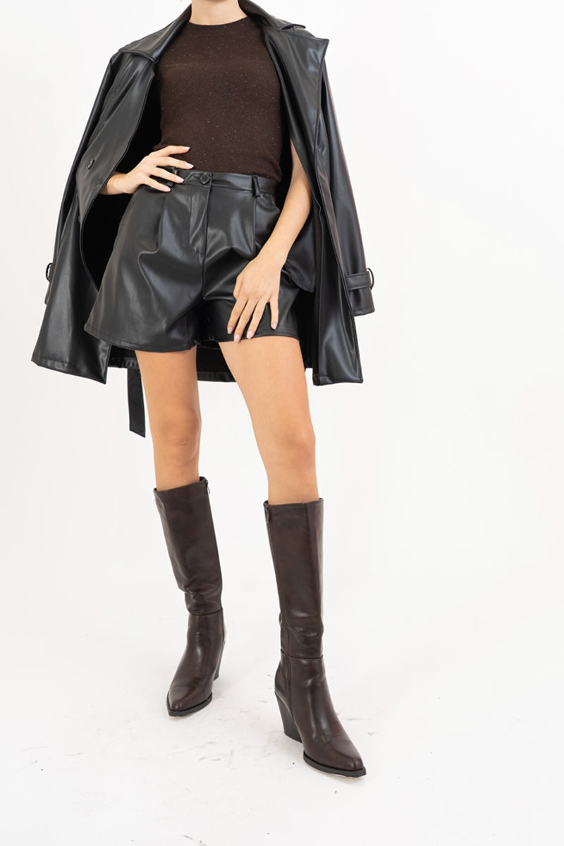 Shorts SoftLeather Black a vita alta