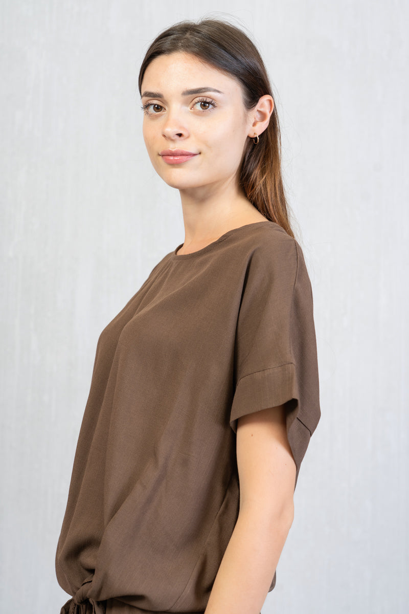 Maglia con nodo in tela di viscosa
