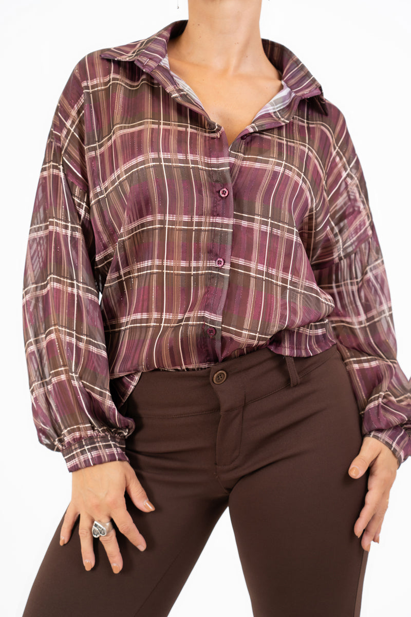 Camicia in georgette velata ShineCheck con lurex