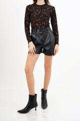 Body in tulle lurex con disegno floccato