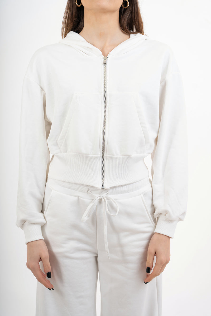 modella indossando Giacca felpa over con cappuccio e zip colore Bianco Unica